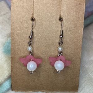 Handmade Pink & Pearl Flower Earrings